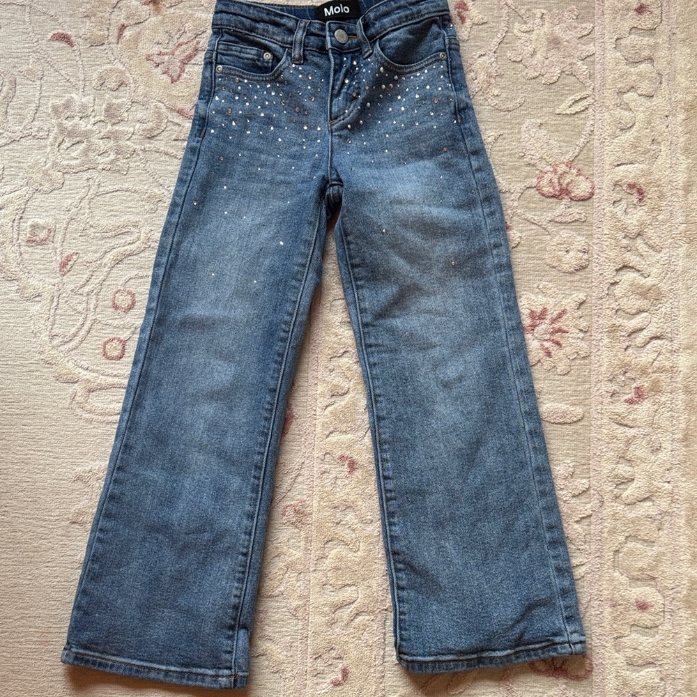 Molo Blue Rhinestone Accent Wide-Leg Jeans